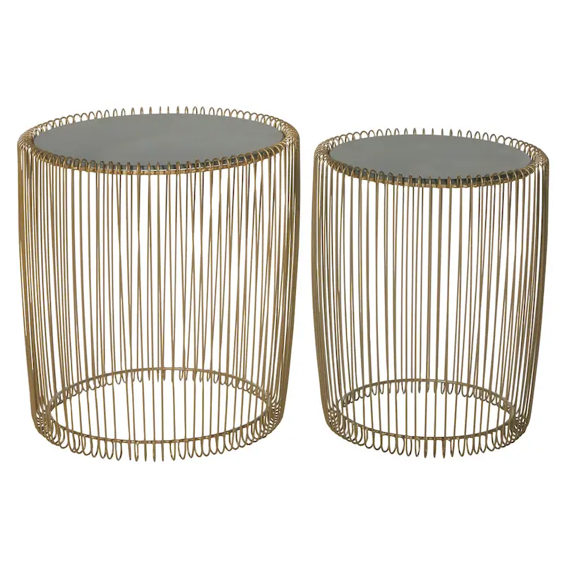Metal Accent Table with Shaded Glass Top - Set of 2 Gold - Roche River Decor - 18Wx18Lx18H