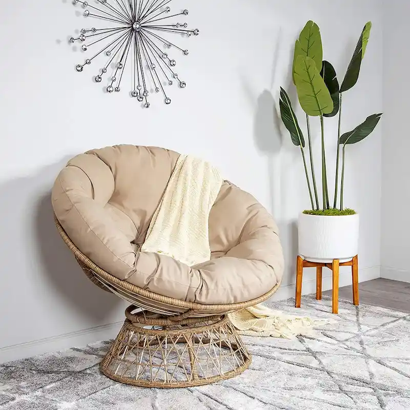 Milliard Papasan Chair with 360-degree Swivel (Wood and Tan)