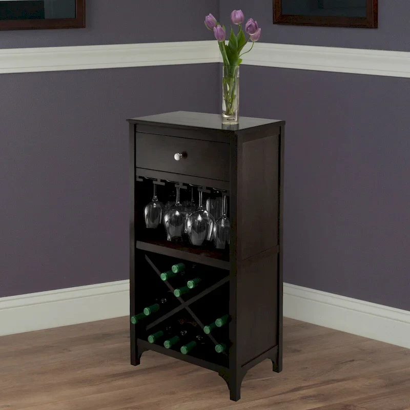 Ancona Wine Cabinet, Espresso - 19.09 x 12.6 x 37.52 inches