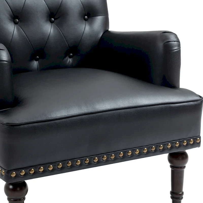 Button-Tufted PU Leather Accent Chair, Black/Brown/Beige, Nailhead Trim, Seats 1