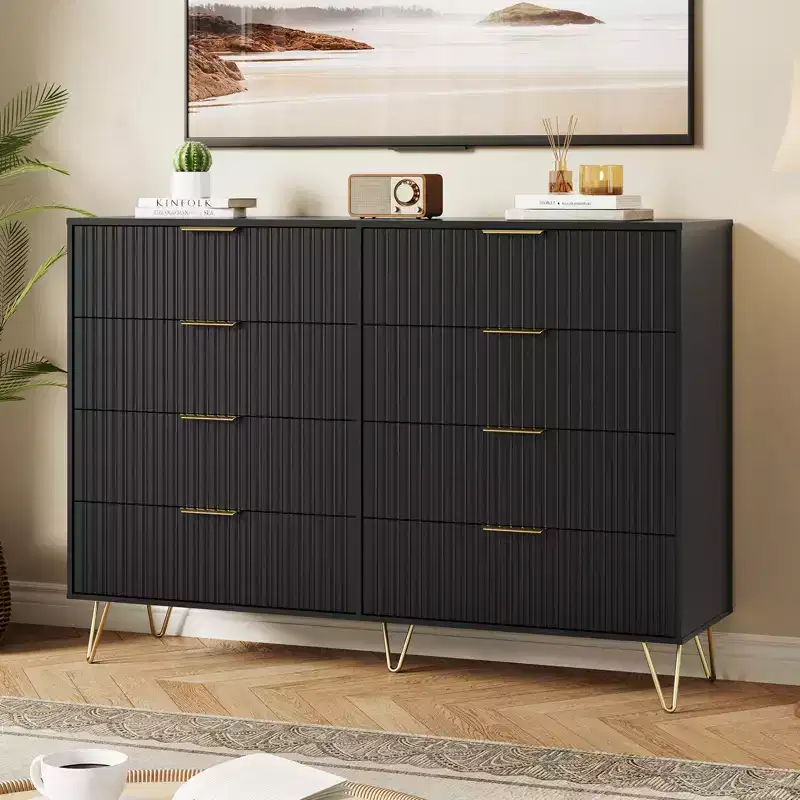 8-Drawer Dresser, Black / Pink / White / Wood, Single, for Bedroom & Living Room