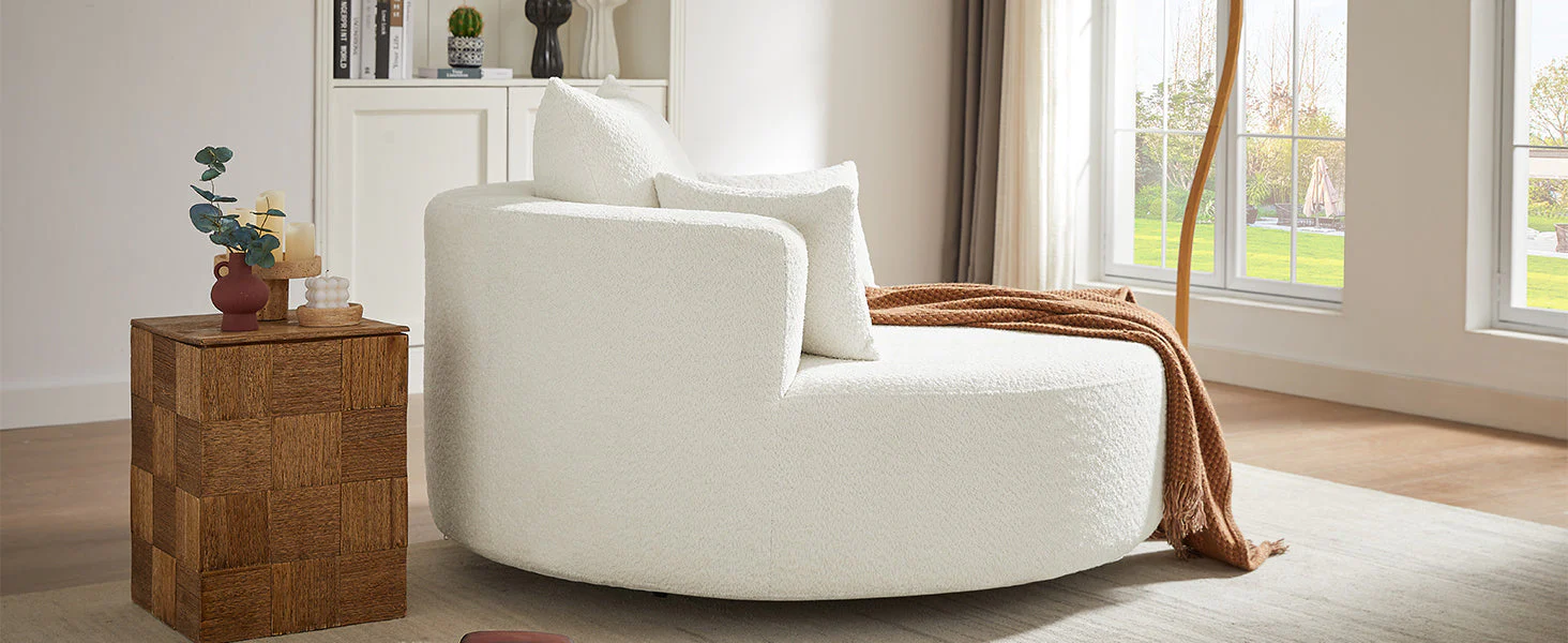 Walker Edison | 360¡ã Swivel Accent Round Sofa Chair with Pillows