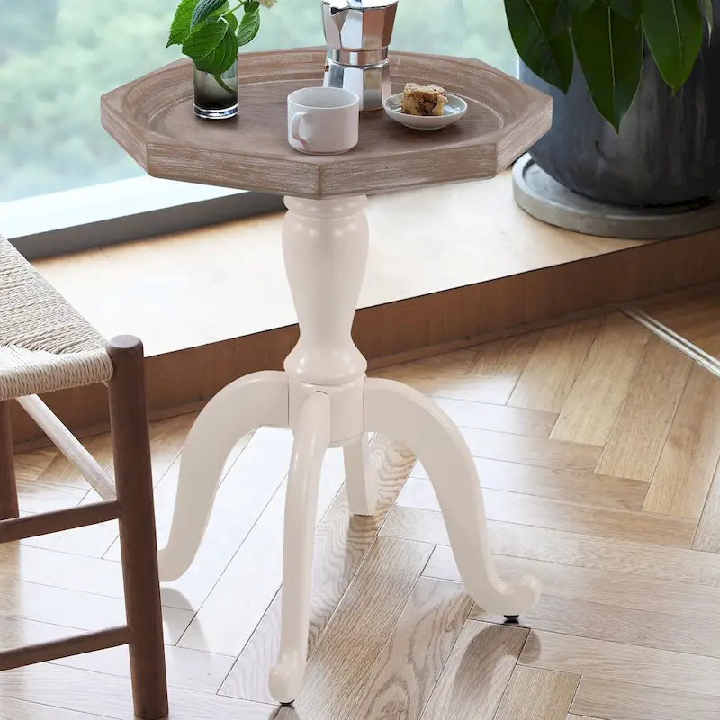 24.6 Rustic Farmhouse Solid Wood Octagonal Tray Top End Table - 24.6 x 18.1 x 18.1