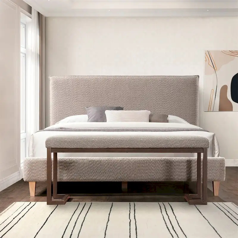 Contemporary Design Bench with Boucle fabric