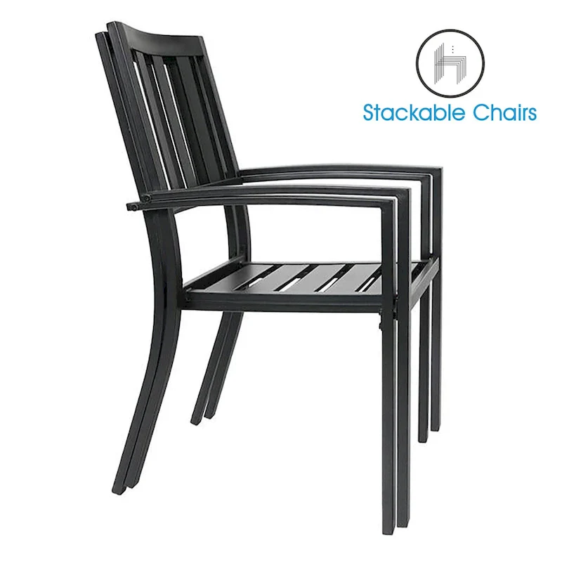MAISON ARTS 5-piece Faux Wood Table and Metal Stackable Chairs Patio Set - 5-Pieces Sets