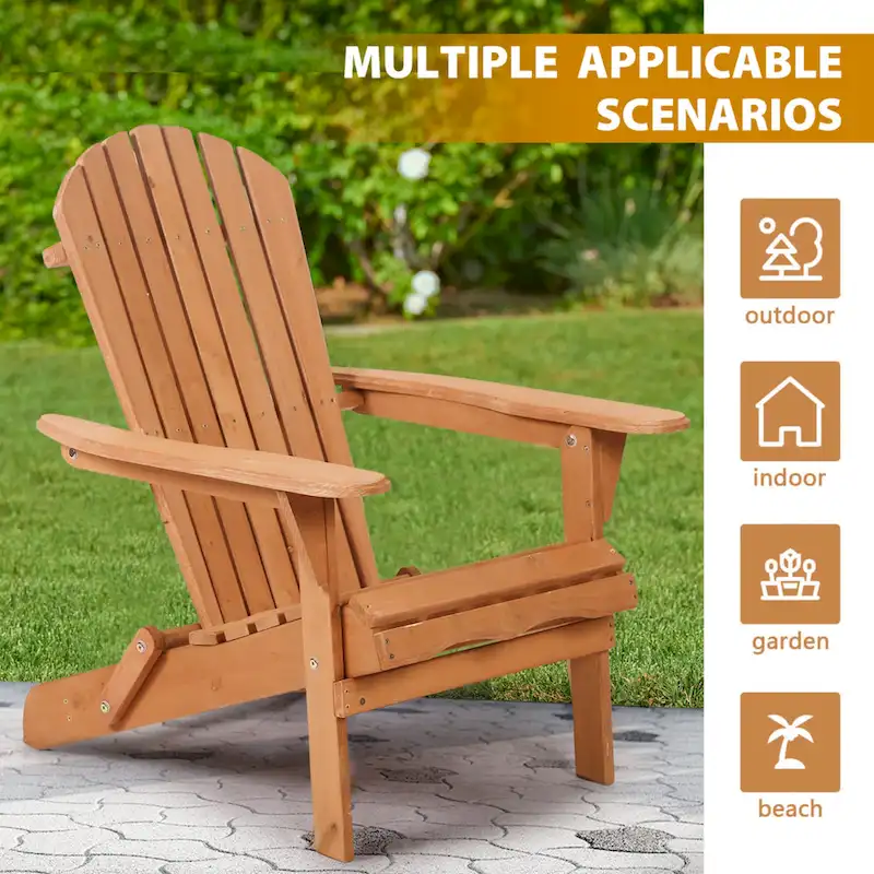 Wesley Natural Solid Wood Foldable Adirondack Chair With Slat Seat