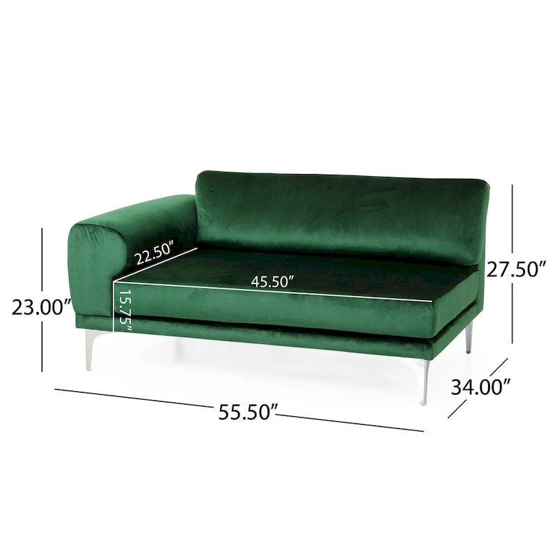 Emerald 111 Modern Velvet 4-Seat Sofa with Metal Legs and Solid Frame