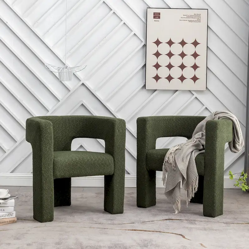 KINWELL 28 Wide Boucle Upholstered Square Armchair (Set of 2)