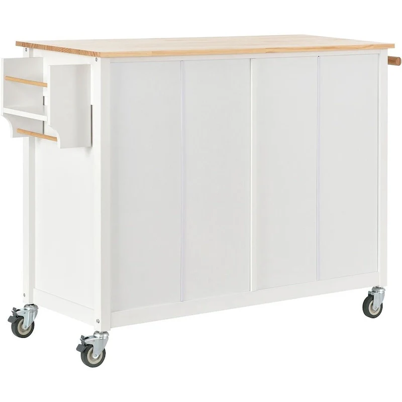 Kitchen Island Cart with Solid Wood Top, Locking Wheels, Spice & Towel Rack
