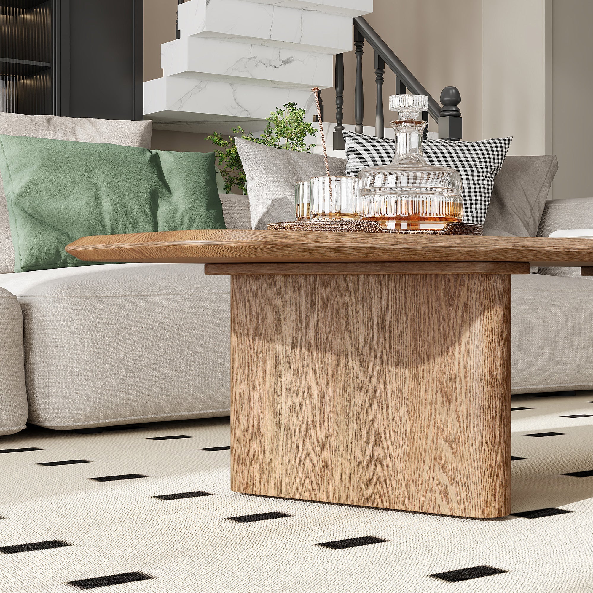 Modern Shape Rustic Ash Wood Veneer Coffee Table