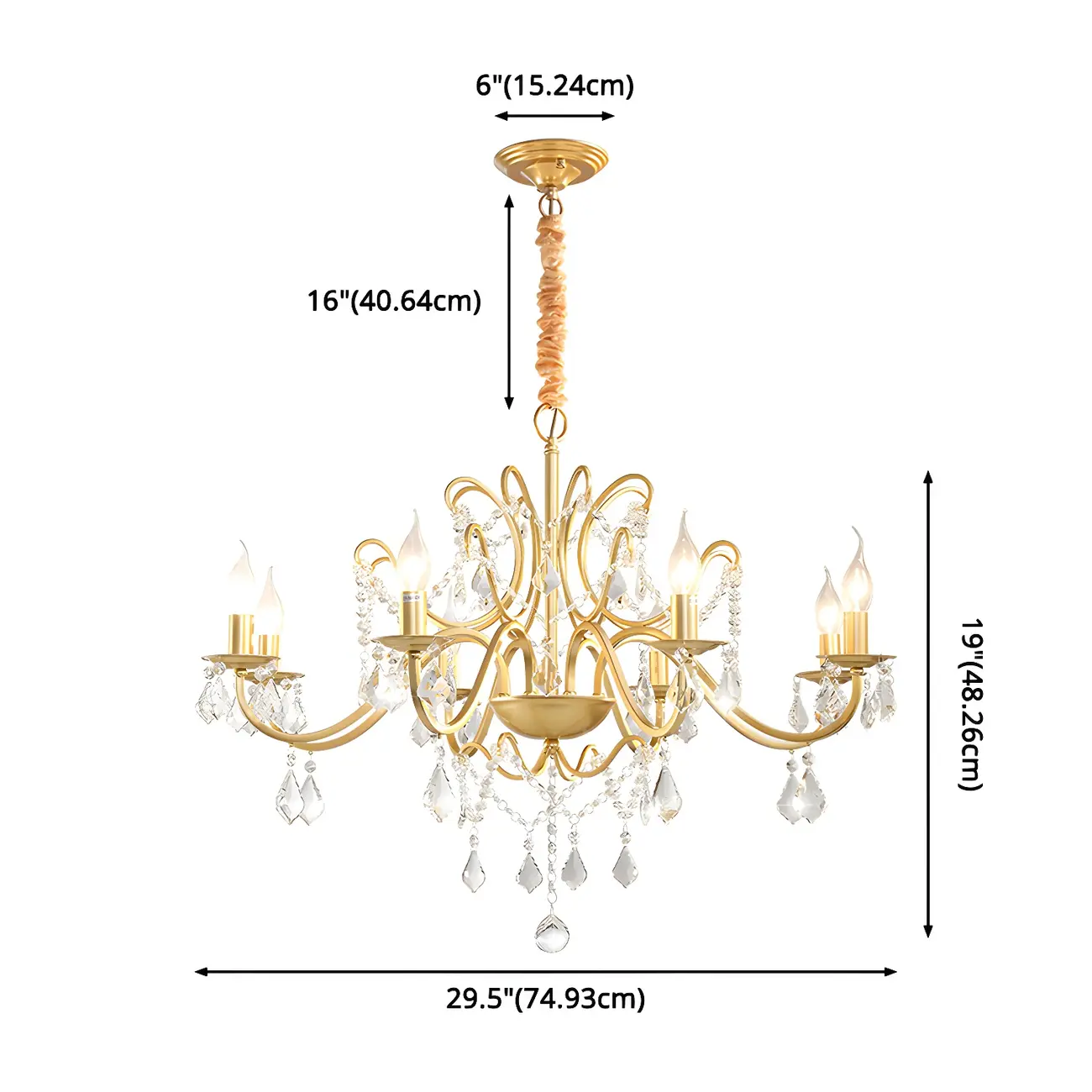 French Curved Arms Gold Crystal Candelabra Chandeliers