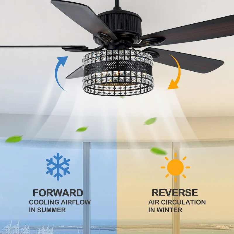Oaks Aura Geneva 52in. Modern Classic Reversible Glam Crystal Ceiling Fan with Lights, 6-Speed Fan Lights with Remote - 52