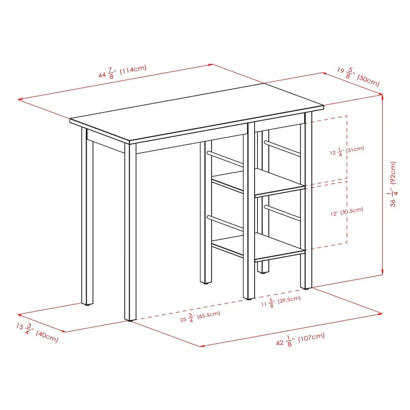 Egan Breakfast Kitchen Island with Shelves, Walnut - 45W x 19.7D x 36.2H