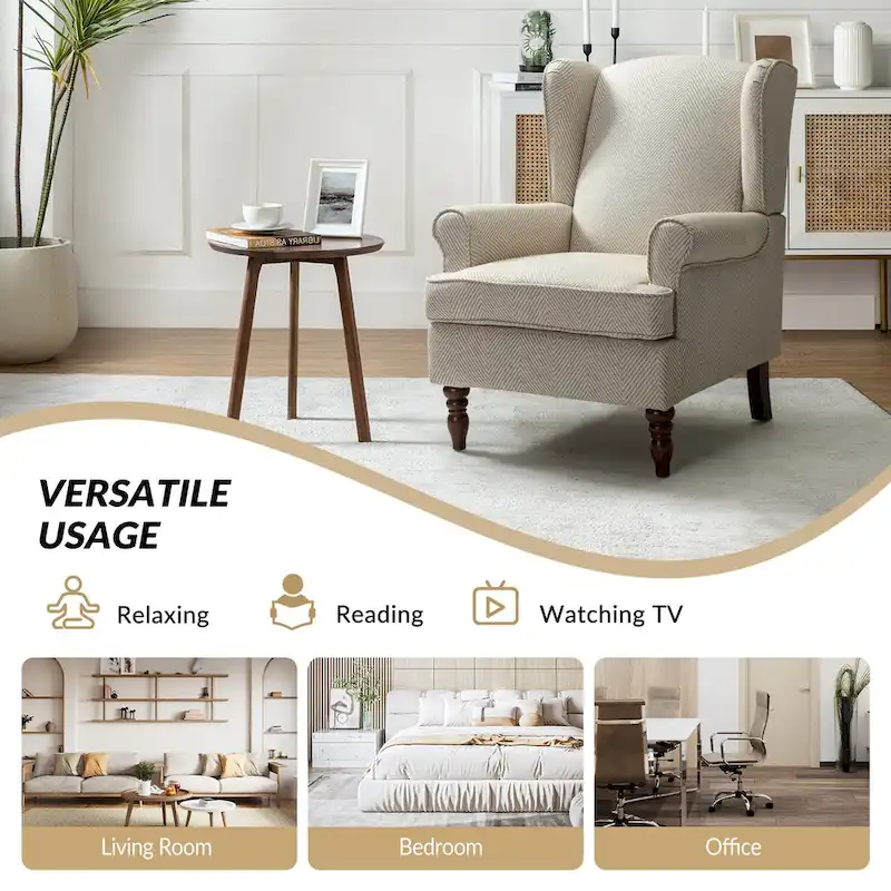 Epimethis Traditional Fabric Accent Wingback Armchair with Turned Legs by HULALA HOME
