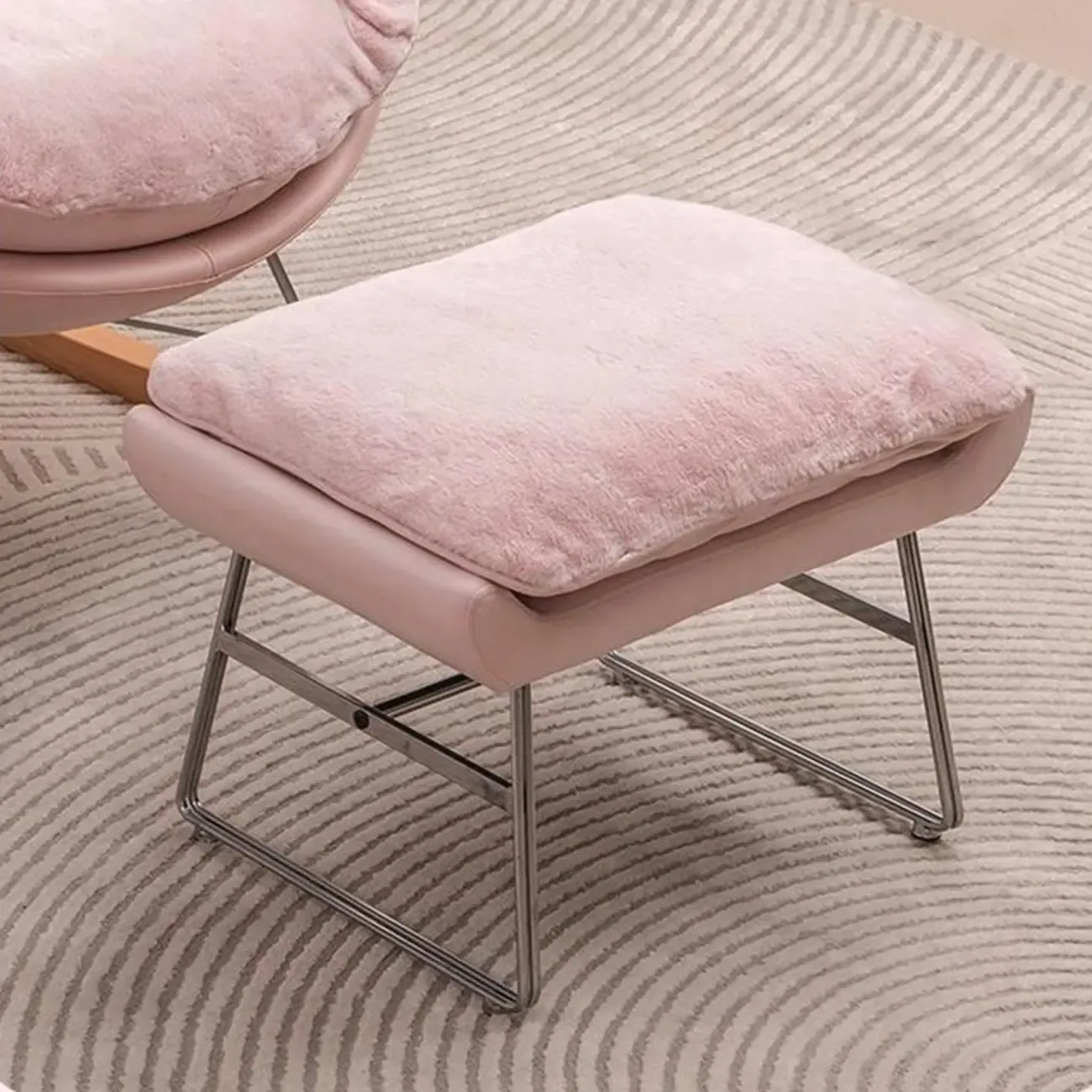 Modern Flannel Upholstered Armless Rocking Chair with Ottoman