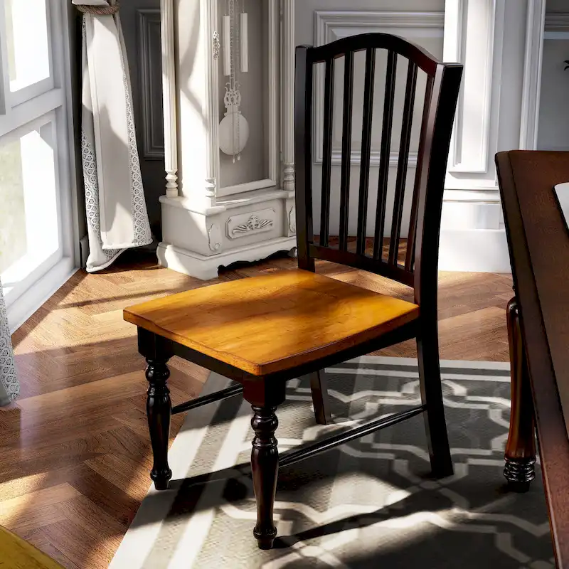 Levole Farmhouse Black Slatted Wood Dining Chairs (Set of 2) by