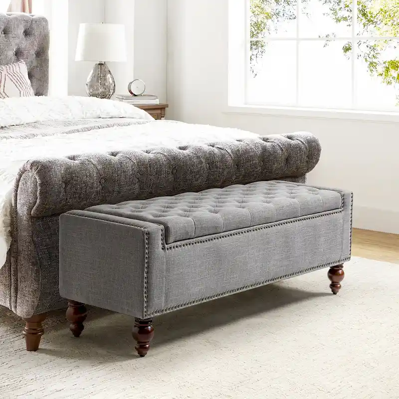 Felix Classic Button-Tufted Storage Bench With Nailhead Trims By HULALA HOME