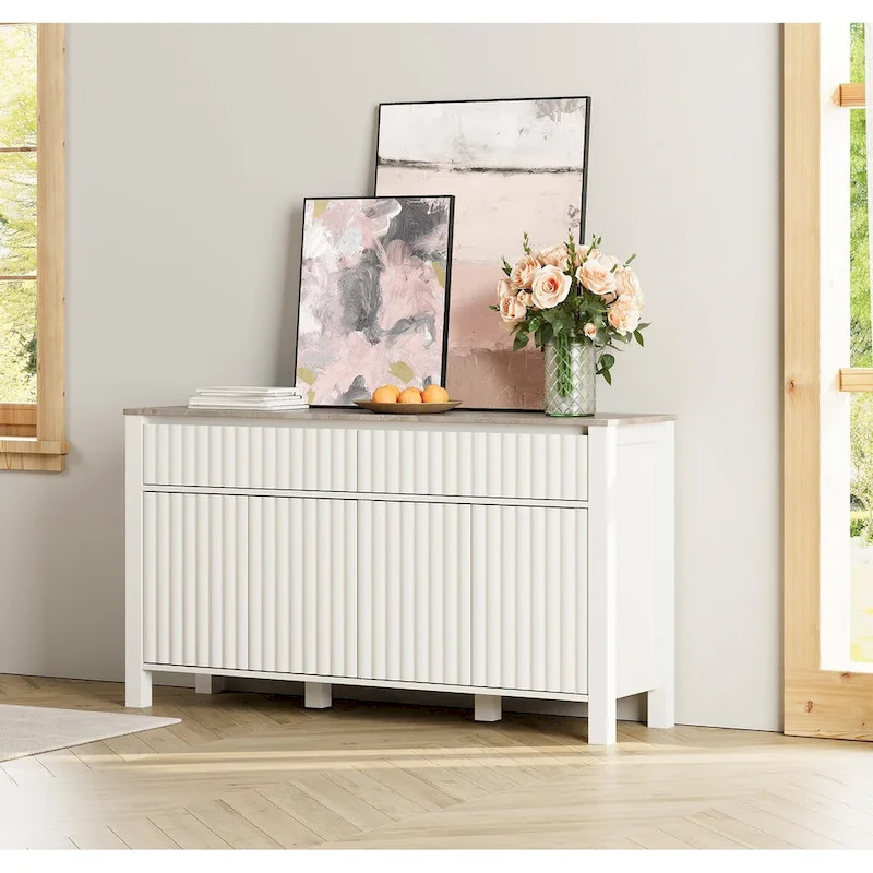 WAMPAT White Modern Sideboard TV Stand and Coffee Table, Set of 2