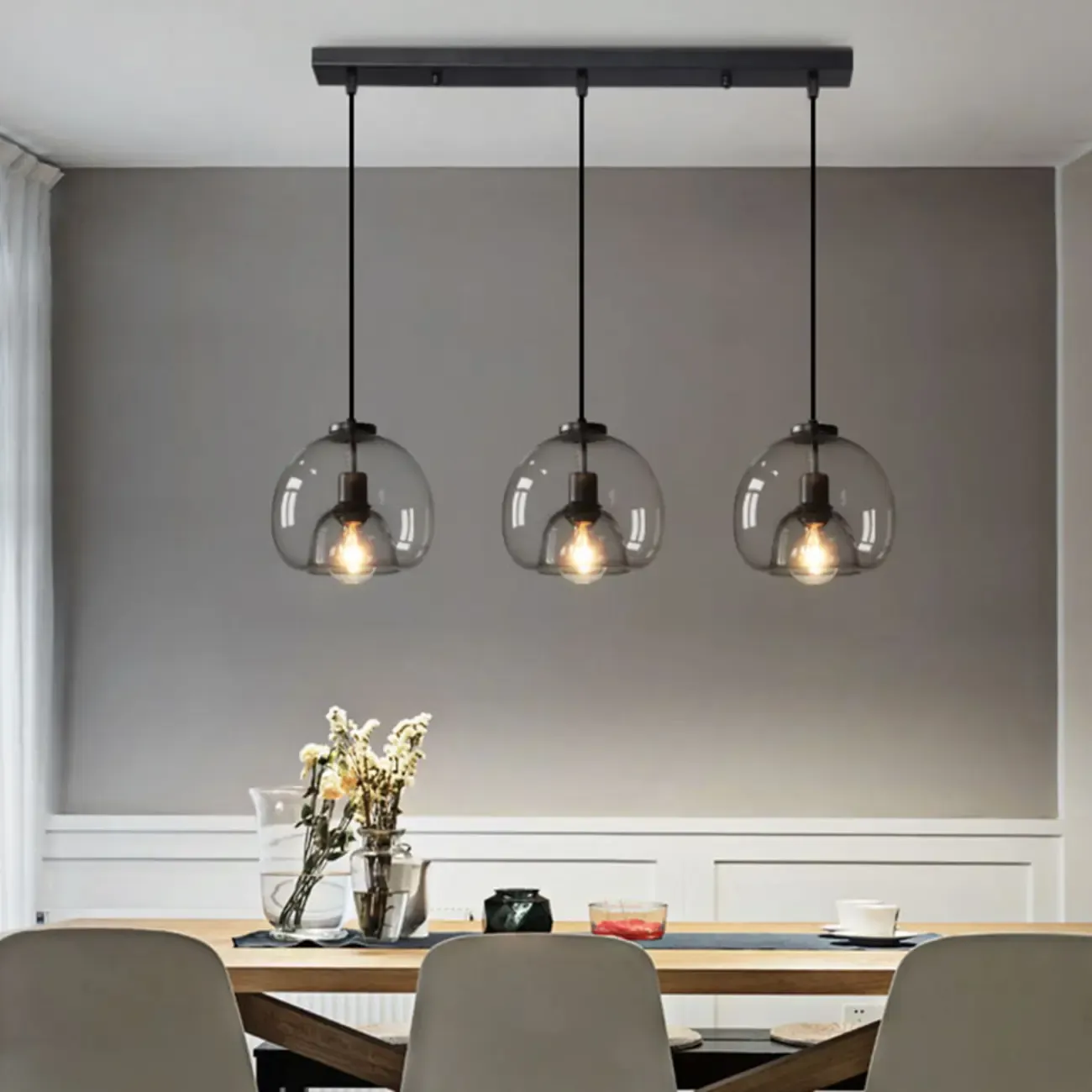 Modern Black Globe Glass Island Pendant Light for Kitchen