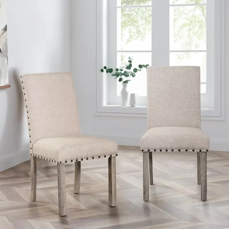 Contemporary Luxury Linen Dinning Chair Set of 2 Side Chairs