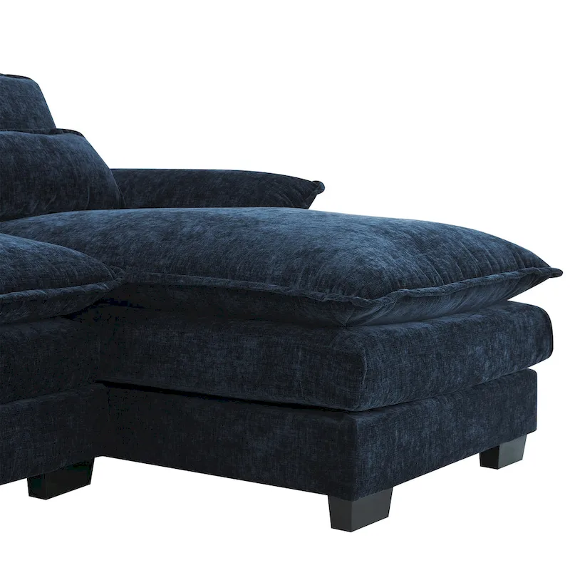 Blue Chenille 6-Seat Modular U-Shaped Sleeper Sectional Sofa with Chaise