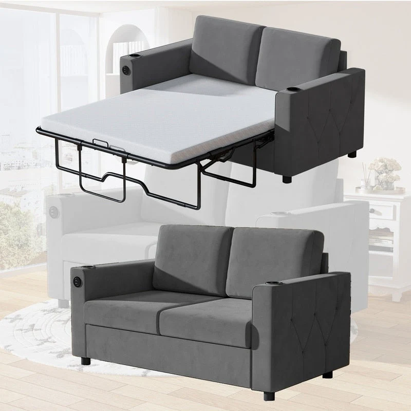 Mixoy Pull Out Sofa Bed,Sleeper Sofa Couch with Memory Foam Mattress,Cup Holder,USB,Pull Out Couch Bed