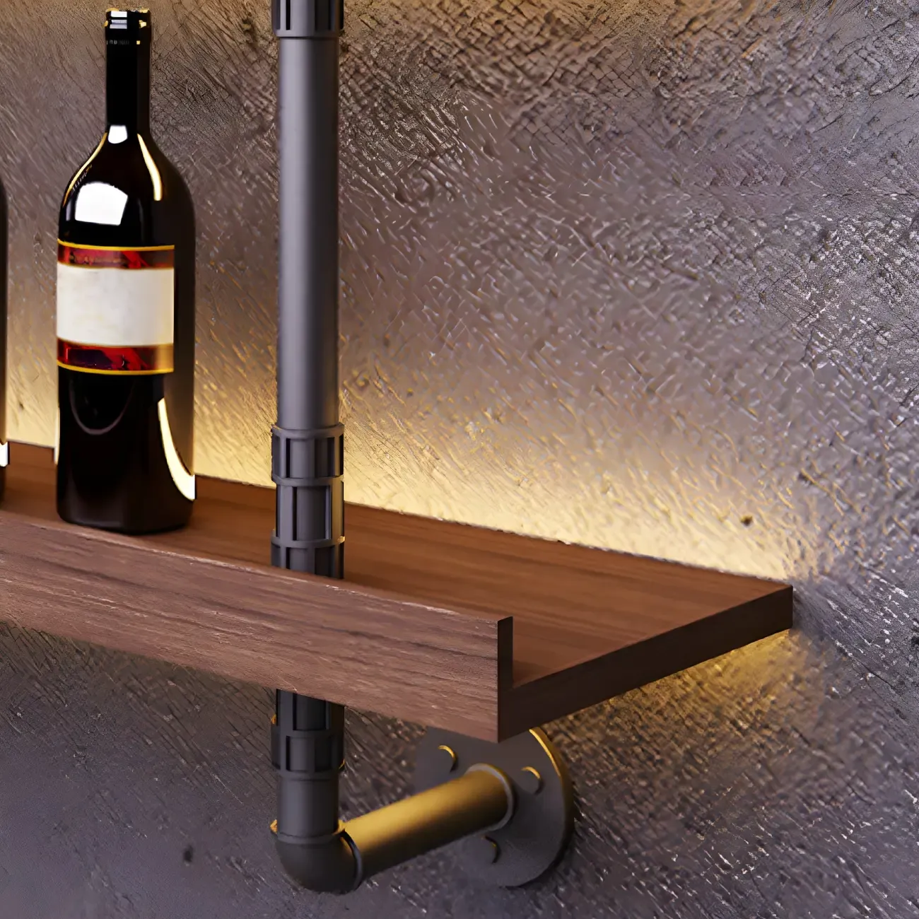 Brown Pine Wood Wall-Mounted Wine Rack with Light