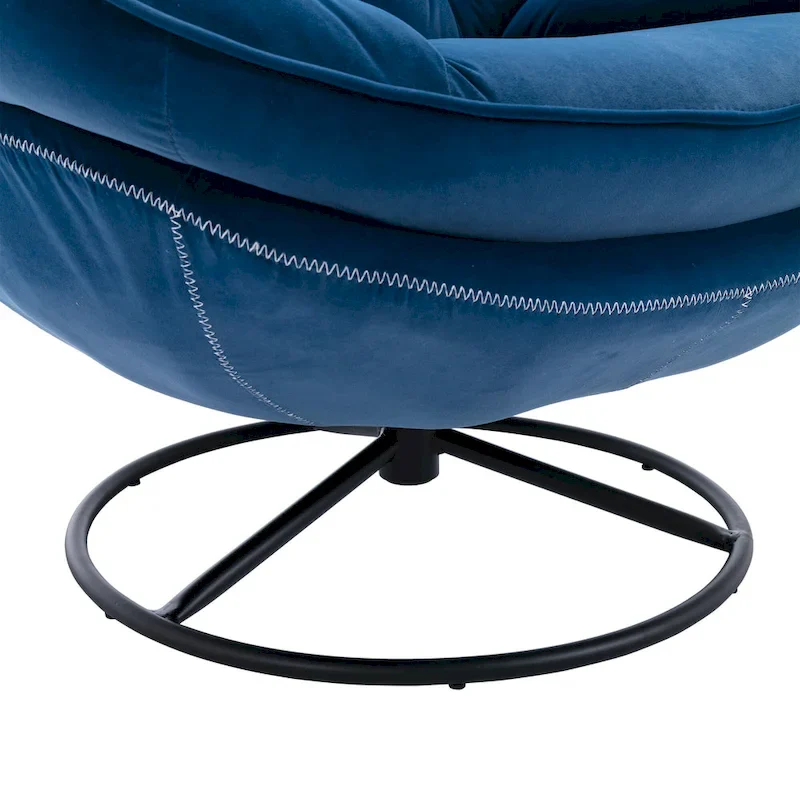 Blue Modern 31.73 Upholstered Swivel Buttons Tufted Accent Chair with Ottoman and Black Metal Legs
