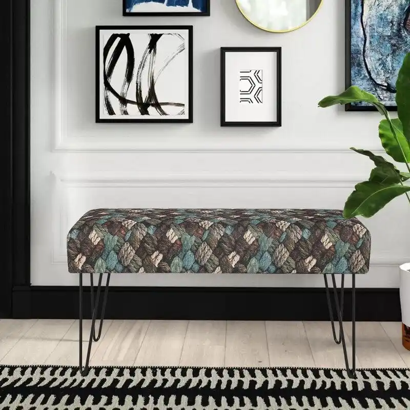 Adeco Bench Ottoman Fabric Rectangular Footrest Upholstered Bedroom