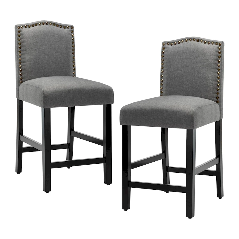 24 Inches Fabric Upholstered Nailhead Trim Counter Height Bar stools with Back Set of 2