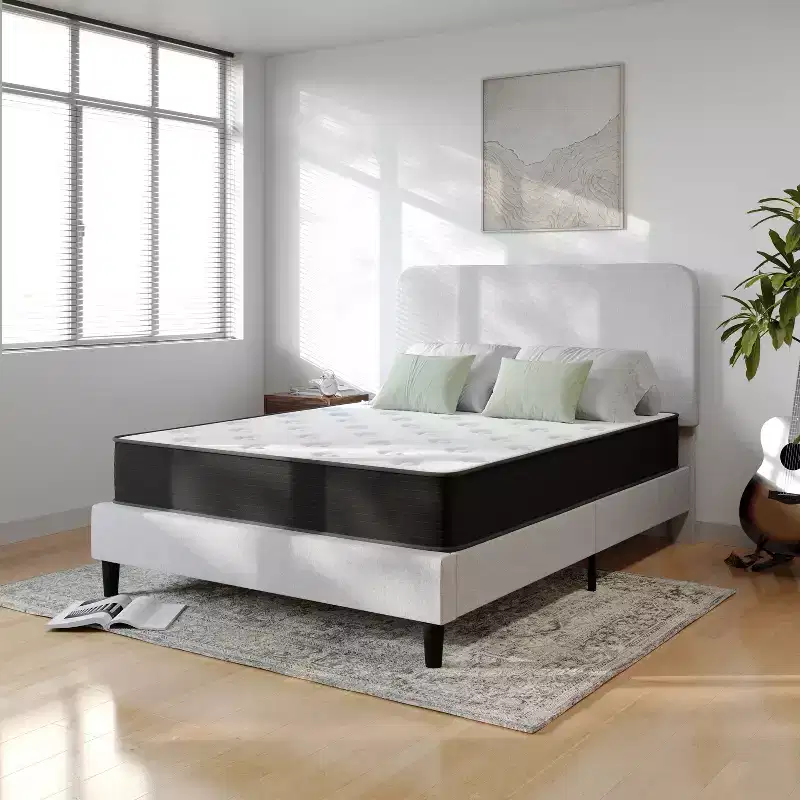 Emma and Oliver 10 Inch Hybrid Mattress, High Density Cooling Foam and Pocket Spring Mattress in a Box, CertiPur-US Certified Foam, White/Black