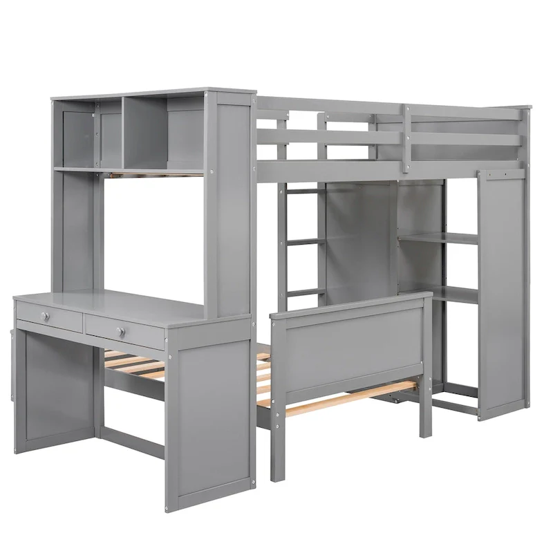 Twin over Twin Pine Loft Bed with Stand-alone