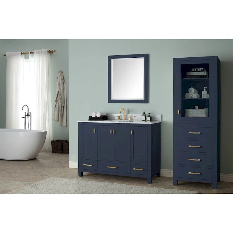 Chilled Gray Linen Tower with Glass Door, 4 Drawers & 2 Adjustable Shelves