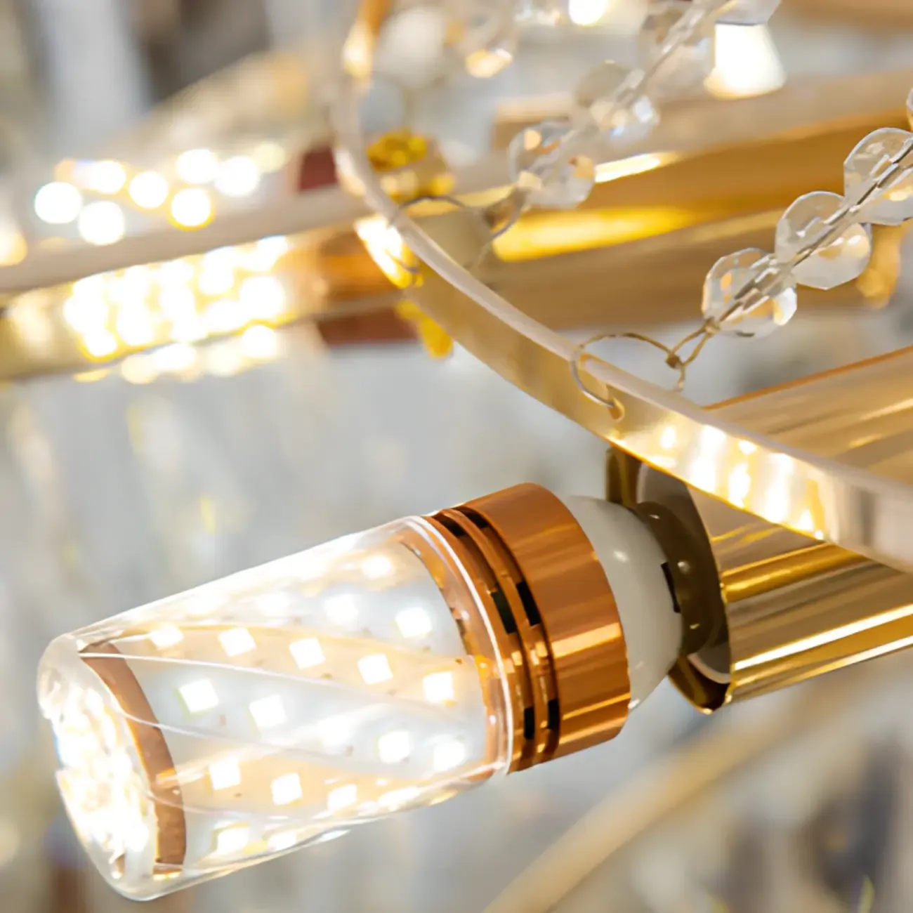 Luxury Long Cascading Crystal Gold Chandelier