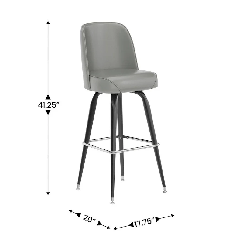 Metal Barstool with Swivel Vinyl Upholstered Bucket Seat and Footrest - 18.5D x 18.5W x 42.5H