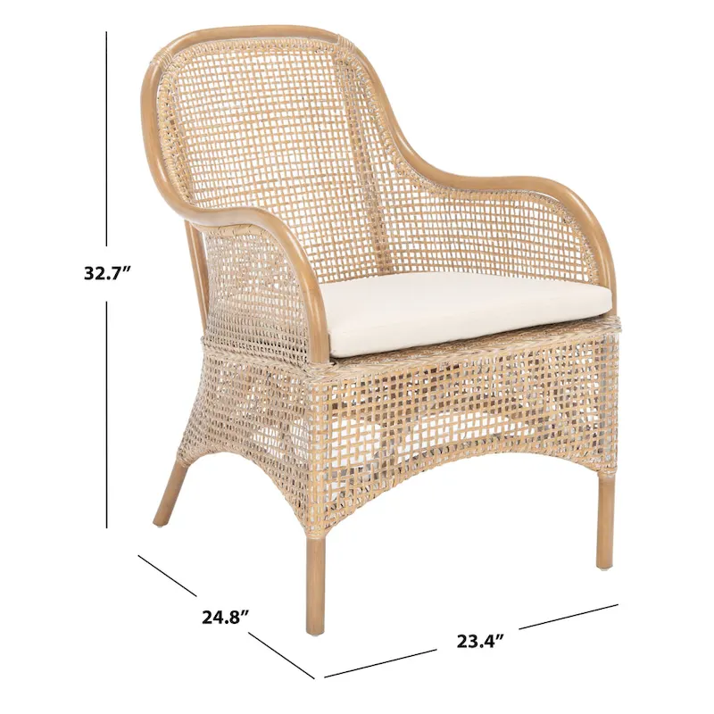 SAFAVIEH Rosalia Coastal Rattan Accent Chair with Cushion - 23.4 W x 24.8 L x 32.7 H - 23Wx25Dx33H