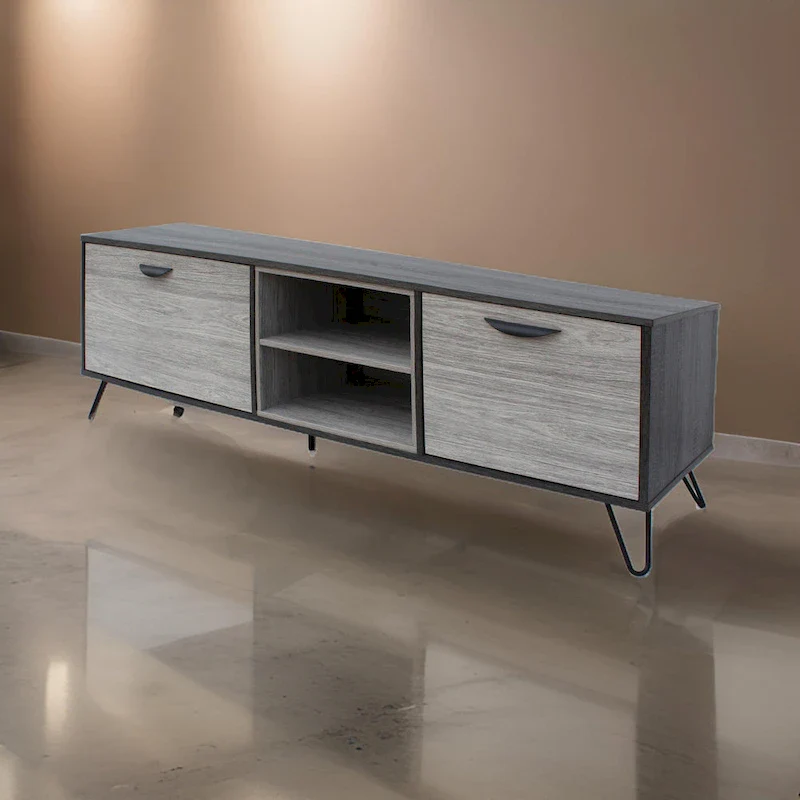 Alfie TV Media Entertainment Console Cabinet, 2 Shelves, Gray 71 Inch