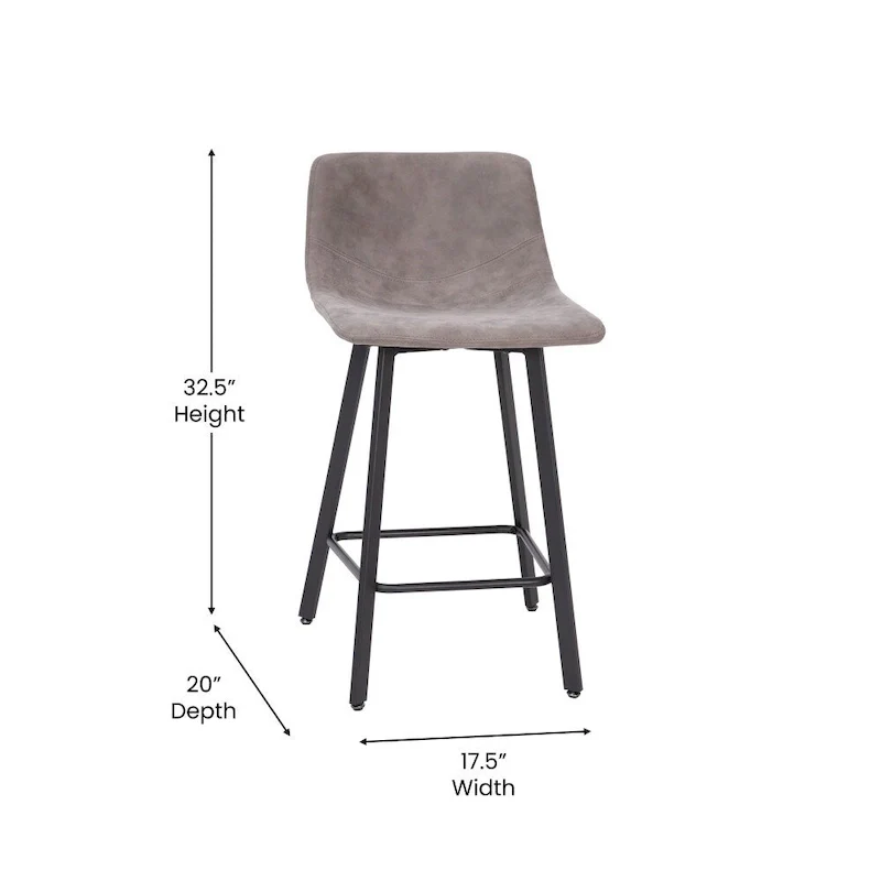 Set of 2 Armless Upholstered Metal Counter Stools