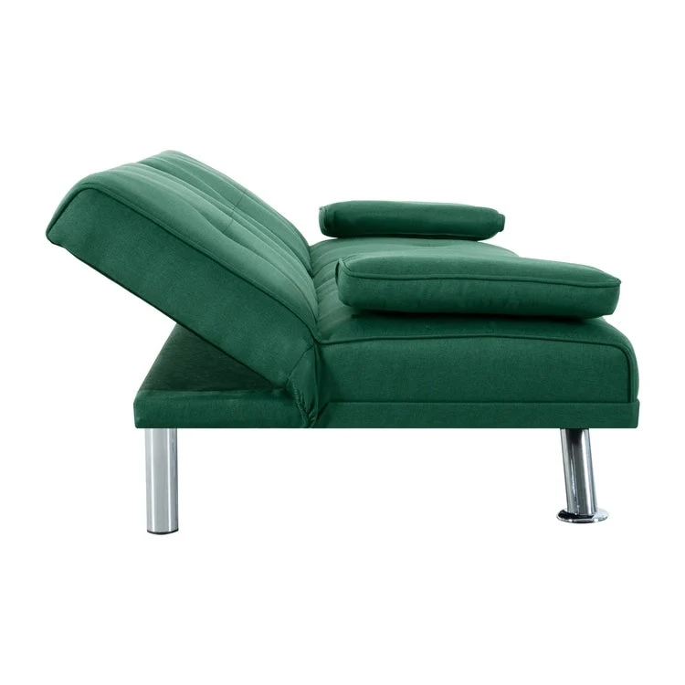 Futon Sofa Bed Couch with Armrest & Cupholders, Faux Leather Sofa Bed Couch Convertible Folding Reclining Small Couch