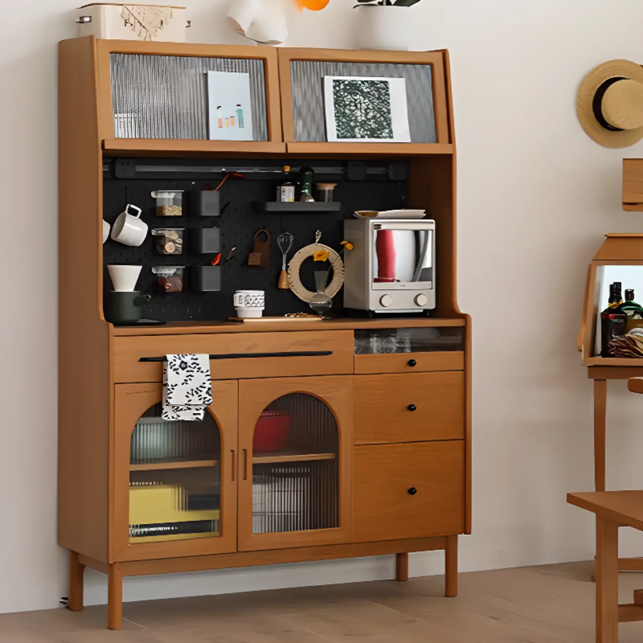Modern Pine Cherry Wood Narrow Kitchen Sideboard