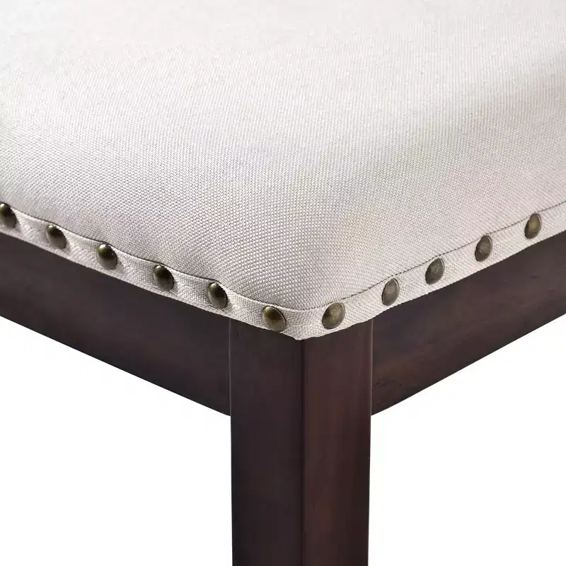 Beige Linen High Back Dining Chair, Button Tufted, Set of 4
