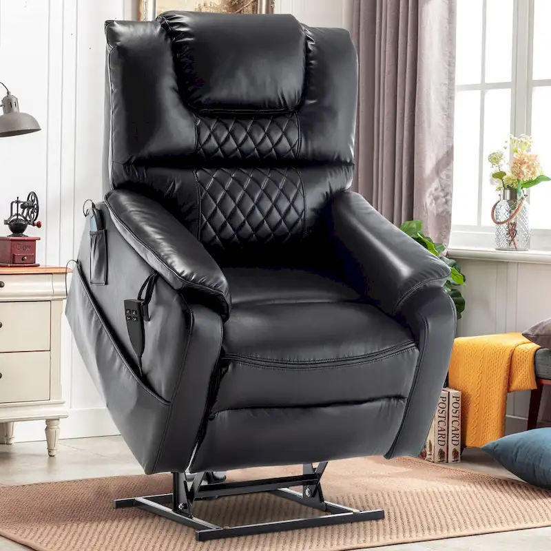 Dual Motor Power Lift Recliner, Brown/Yellow/Black, Heat & Massage, 180°, Seats 1