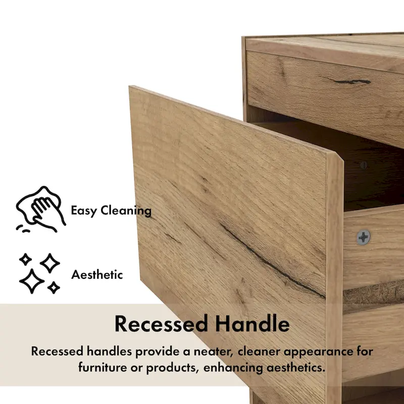 Rustic Light Oak 1-Drawer Nightstand with Charge Stand and Open Shelf