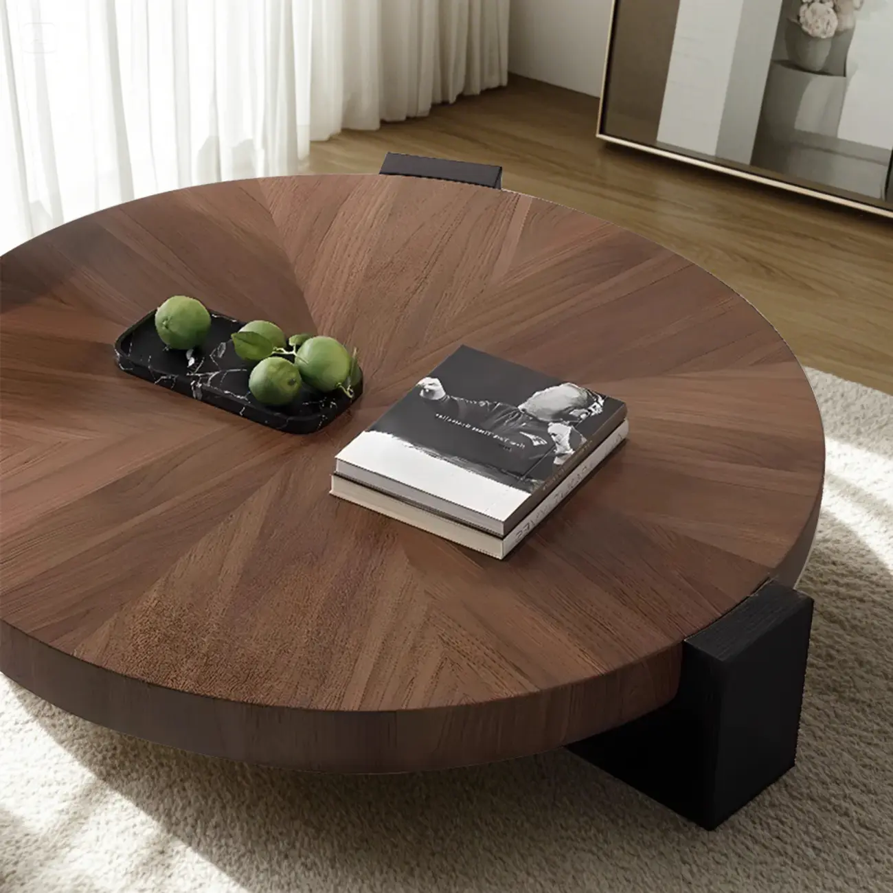 Modern Round Wooden Glass Top Coffee Table