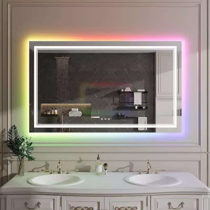 Silver Glass Bathroom Vanity Mirror, Wall Mount, 1-Person