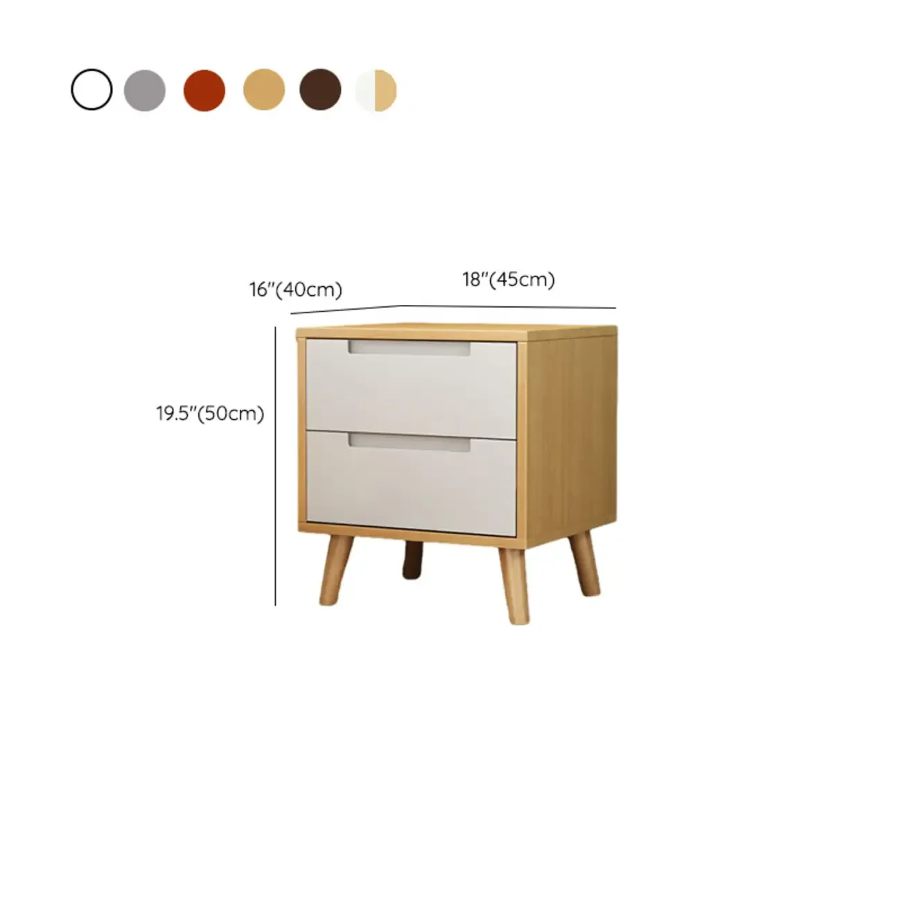 Narrow Solid Wood Bedside 2 Drawers Nightstand in Natural