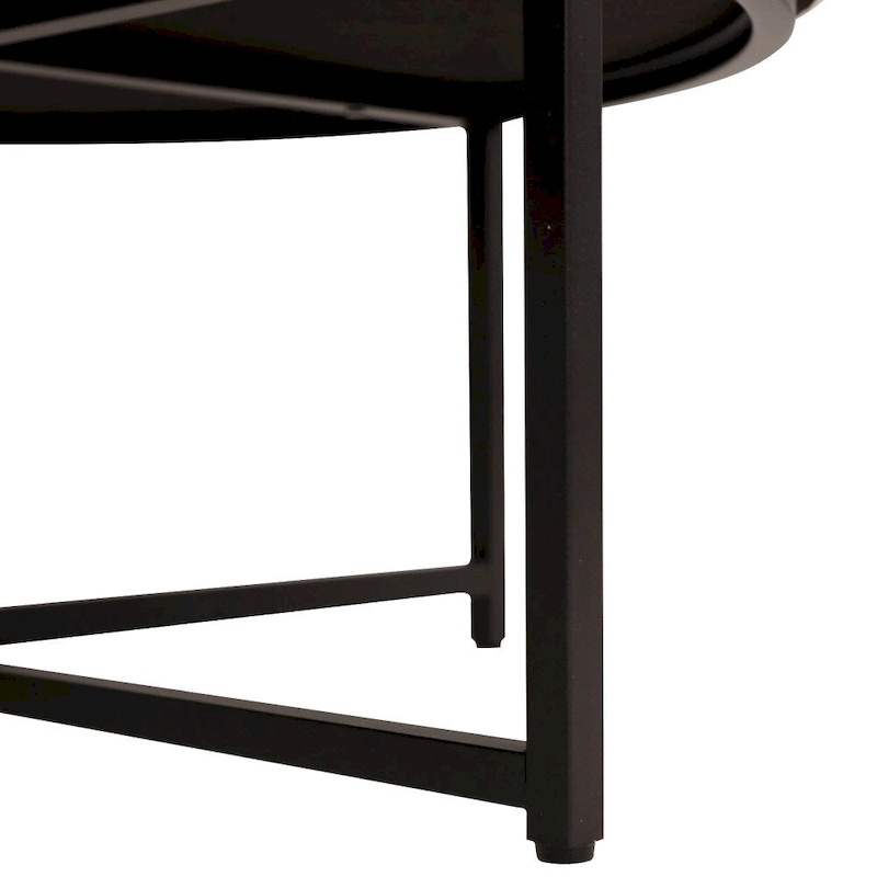 Tufted Round Cotton Linen Ottoman with Iron Frame