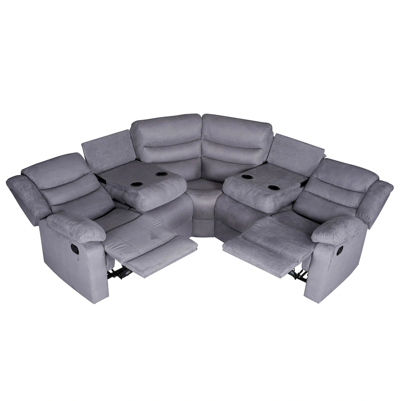 93 Width Polyester/Suede 5-Piece Manual Reclining Sectional Sofa