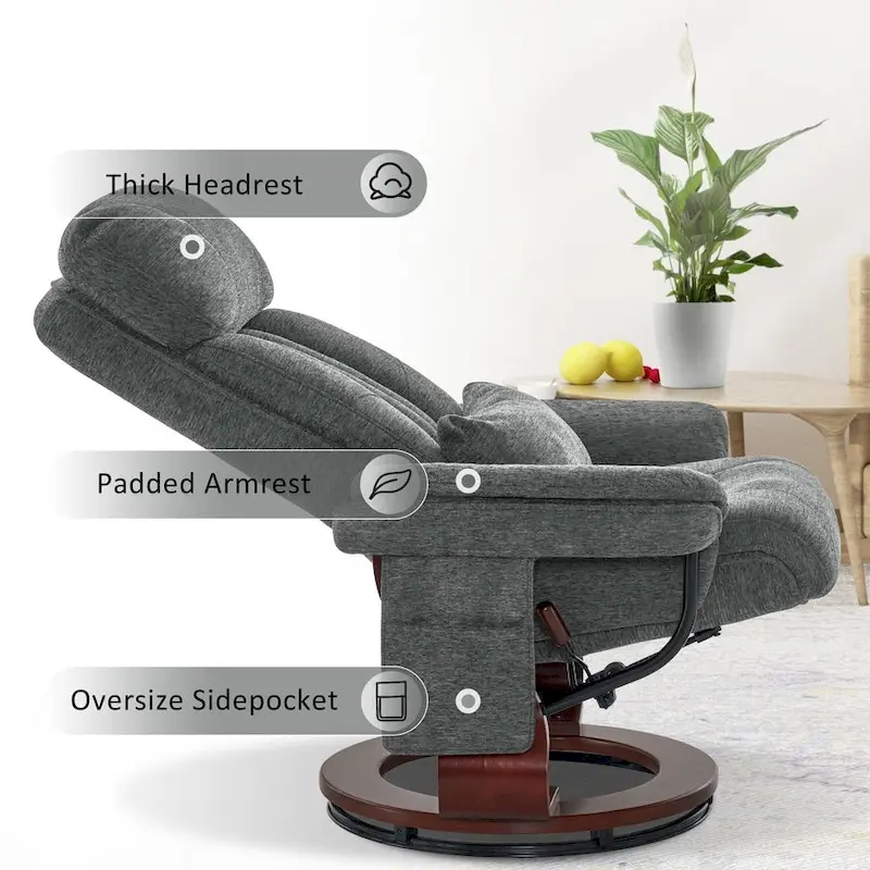 MCombo Swivel Recliner with Ottoman, Leisure Office Chair, Ergonomic Lounge chair, Chenille Fabric 4687