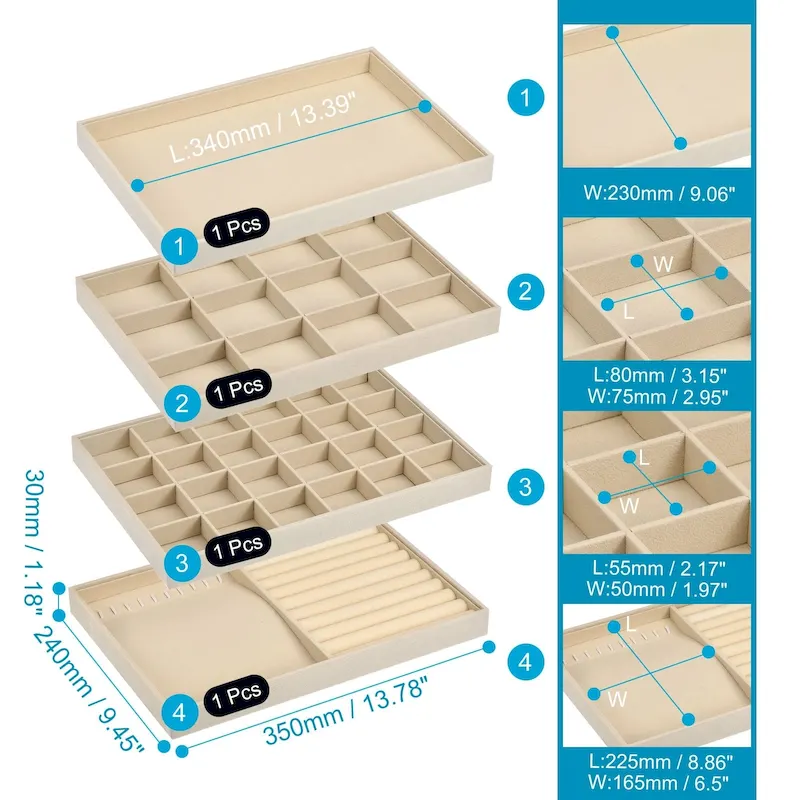 Jewelry Tray, 4 Pack - Stackable Jewelry Display Tray with Lid